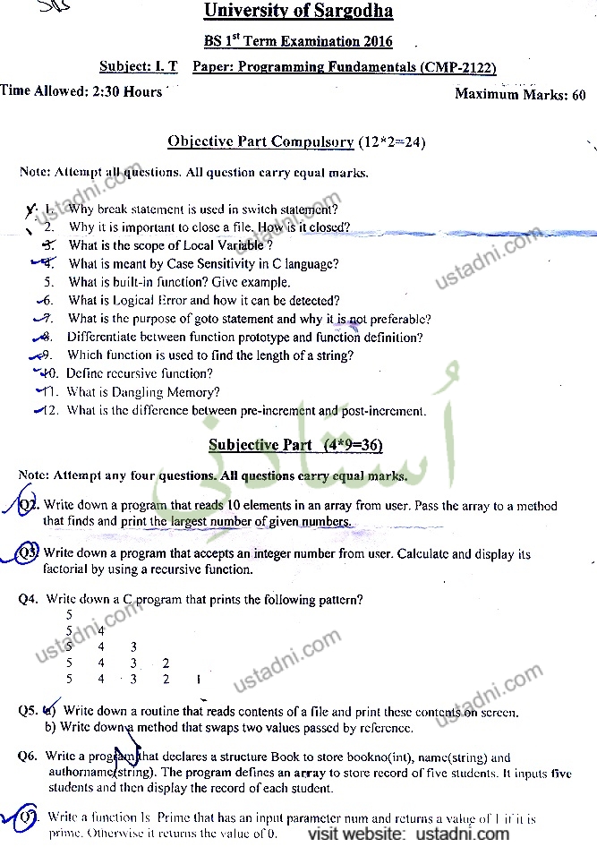 Programming Fundamentals BS IT 2016 UOS