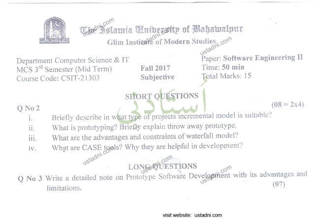 Software Engineering MSCS 2017 Mid Term Paper#2 IUB