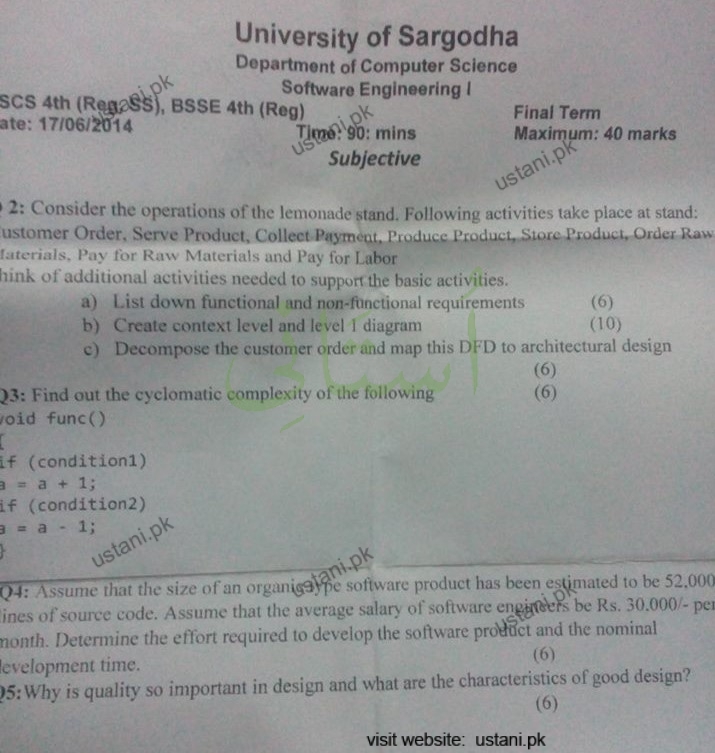 Software Engineering BSCS/SE/IT 2014 UOS