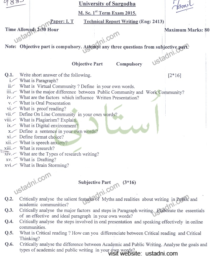 Technical Report Writing MSC IT 2015 UOS