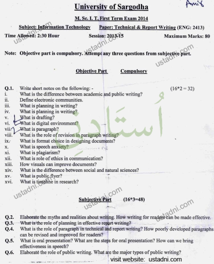 Technical Report Writing MSC IT 2014 UOS