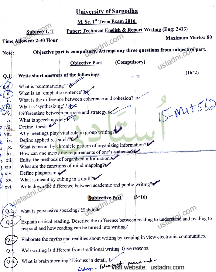 Technical Report Writing MSC IT 2016 UOS