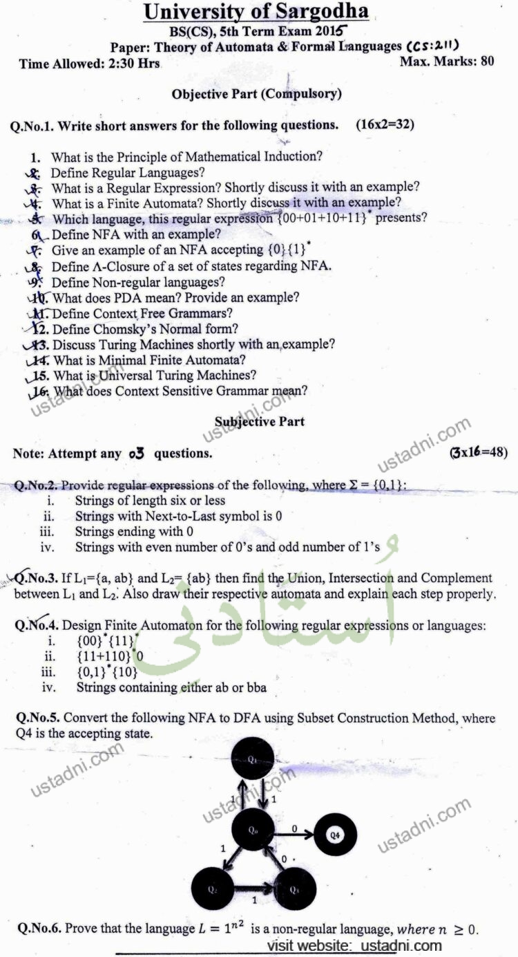 Theory of Automata and Formal Language BSCS 2015 UOS