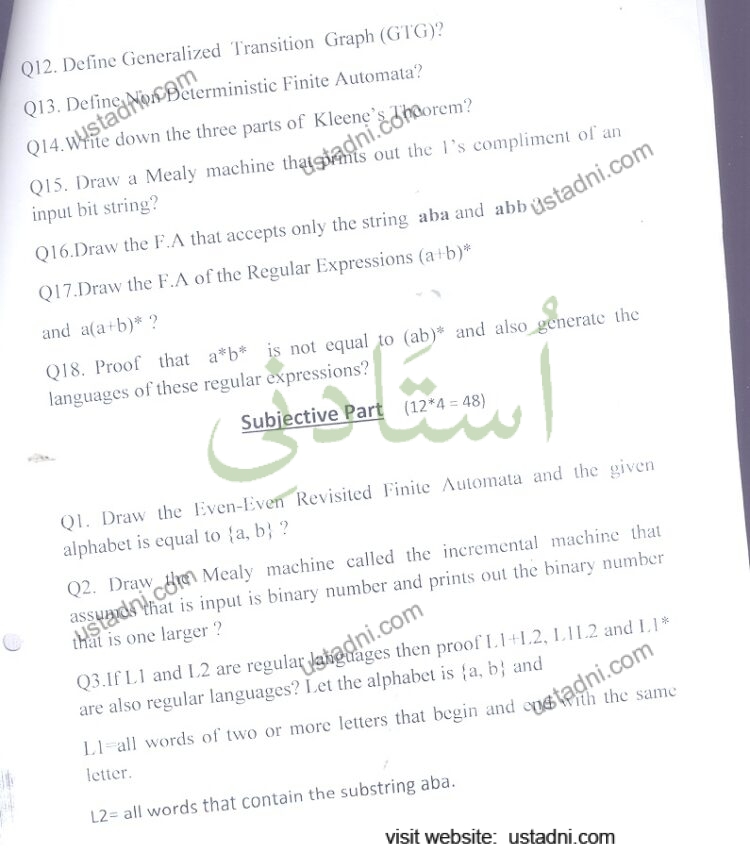 Theory of Automata and Formal Language MSC IT 2013 Part#2 UOS
