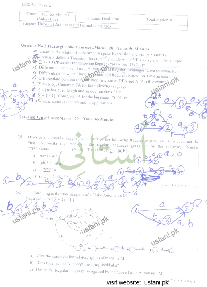 Theory of automata and Formal Languages MSCS 2018 IUB