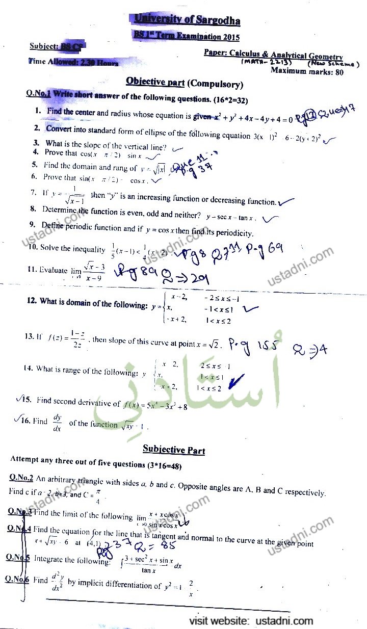 University of Sargodha BS J" Term Examination 2015 Subject: Time Al
