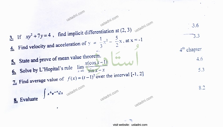 ustadni.com ustadni.com 3. If xy +7y =4, find implicit differentiation at (2, 3) ulathi comm 4. Find velocity and acceleration of y =