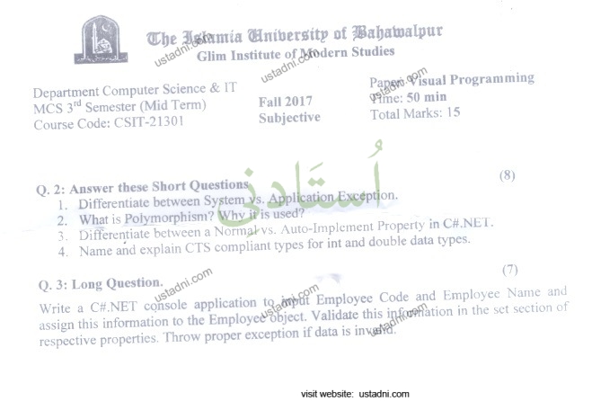 Visual Programming MSCS 2017 Mid Term IUB