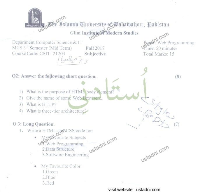 Web Programming MSCS 2017 Mid Term IUB