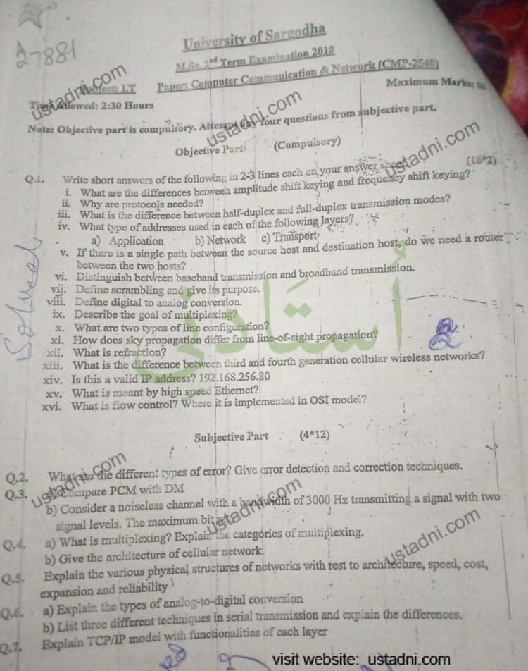 Computer Communication and Network Msc IT University Of Sargodha (UOS) 2018