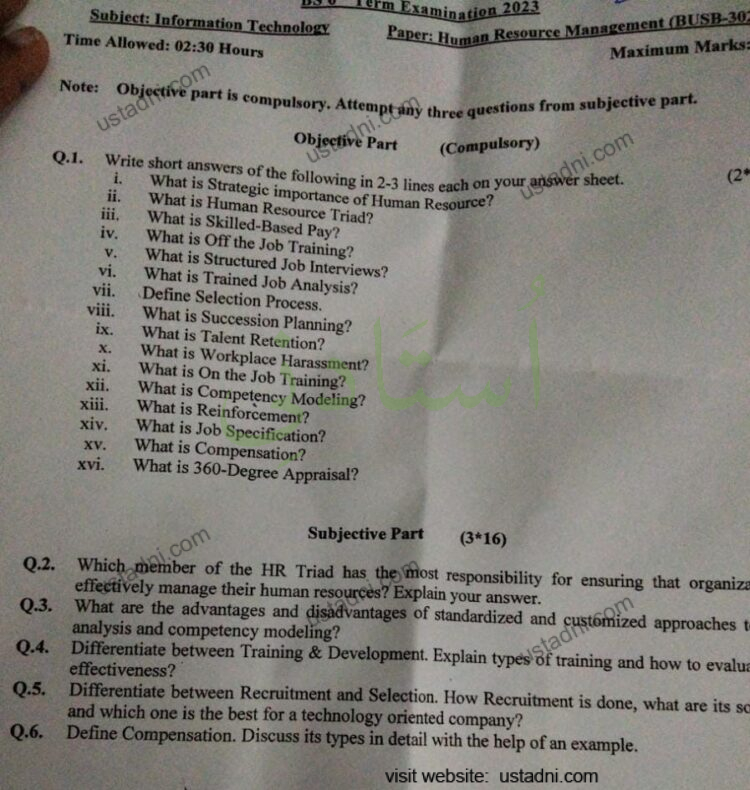 Human Resource Management MPhil Information Technology/MS Information Technology/MSc Information Technology University Of Sargodha (UOS) 2023