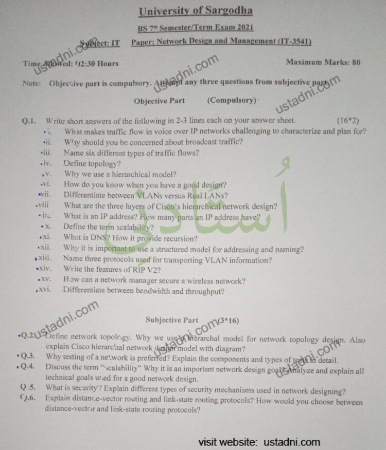 Network Design and Management BS Management 7 Semester/Term University Of Sargodha (UOS) 2021