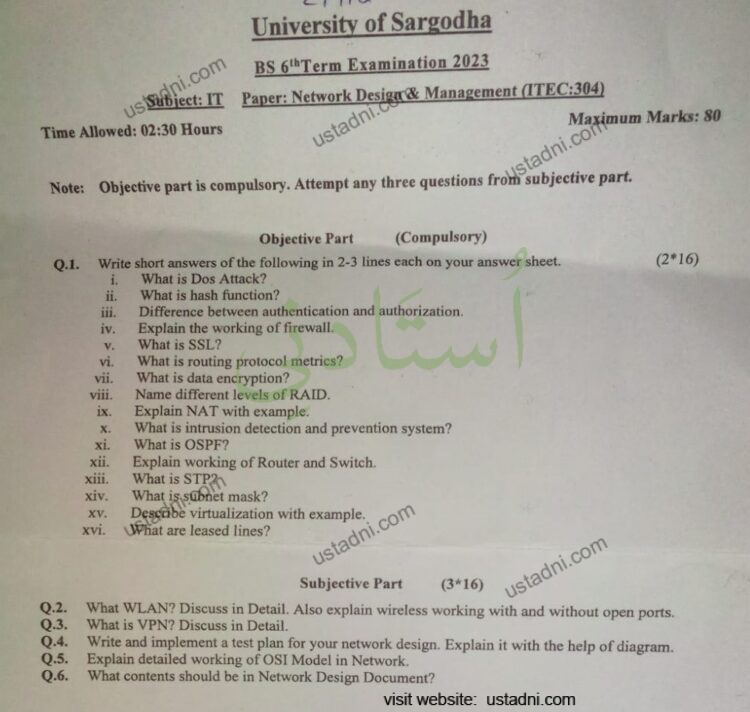 Network Design and Management BSIT 2023 Paper#2 UOS