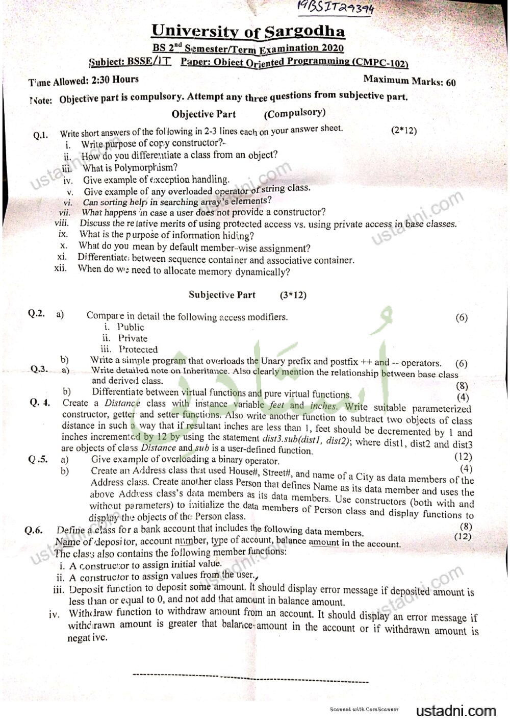 BSIT-SE Object Oriented Programming 2020 — page 1