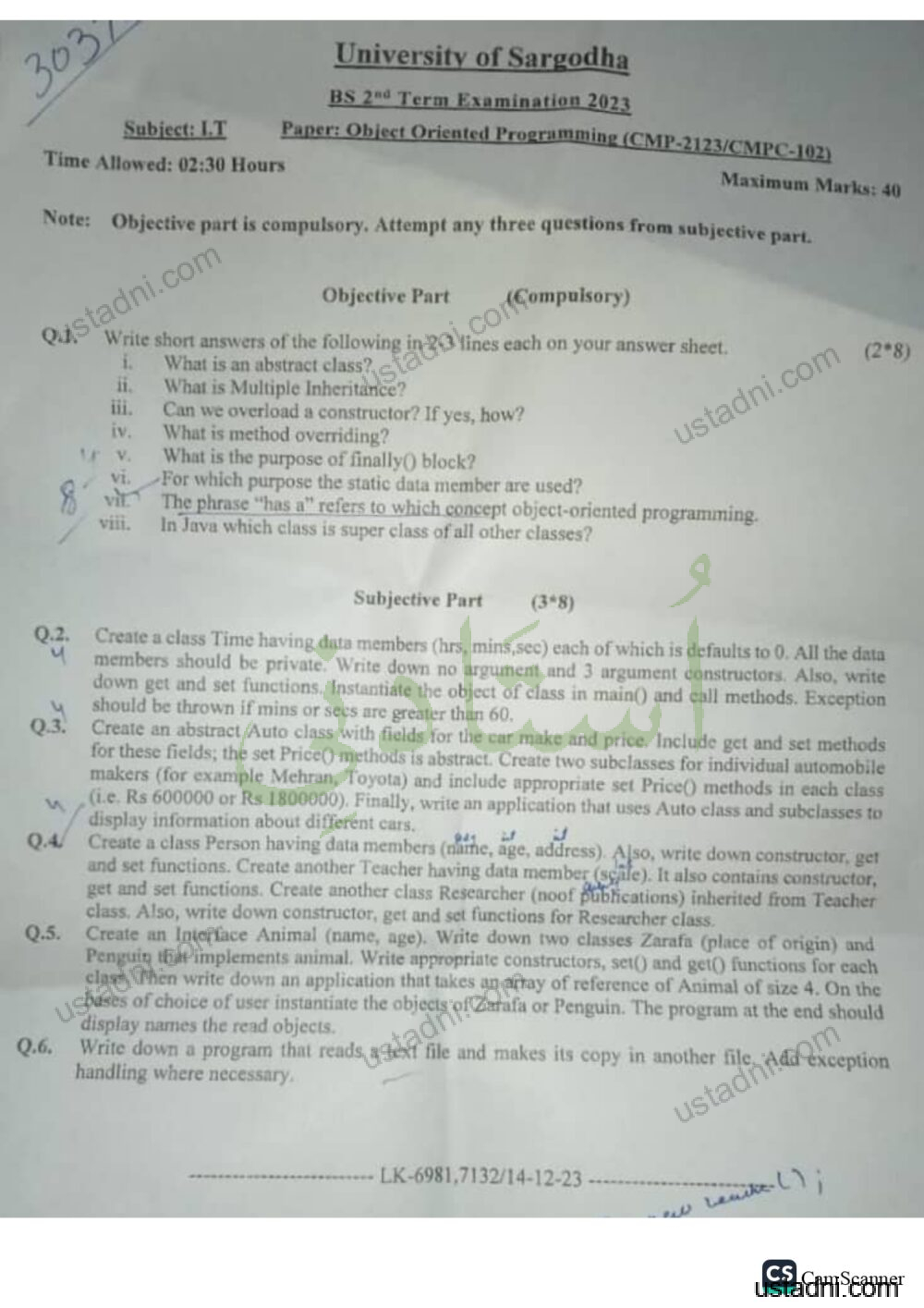Object Oriented Programming BS 2 Semester/Term University Of Sargodha (UOS) 2023