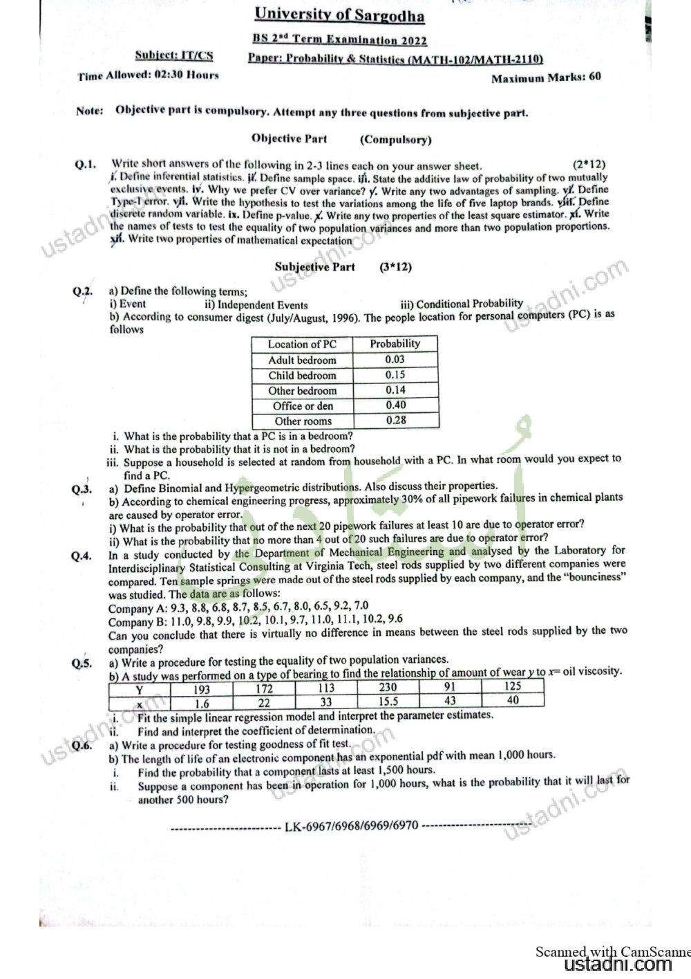 Probability & Statistics/Statistics/Statistic BS Statistics 2 Semester/Term University Of Sargodha (UOS) 2022