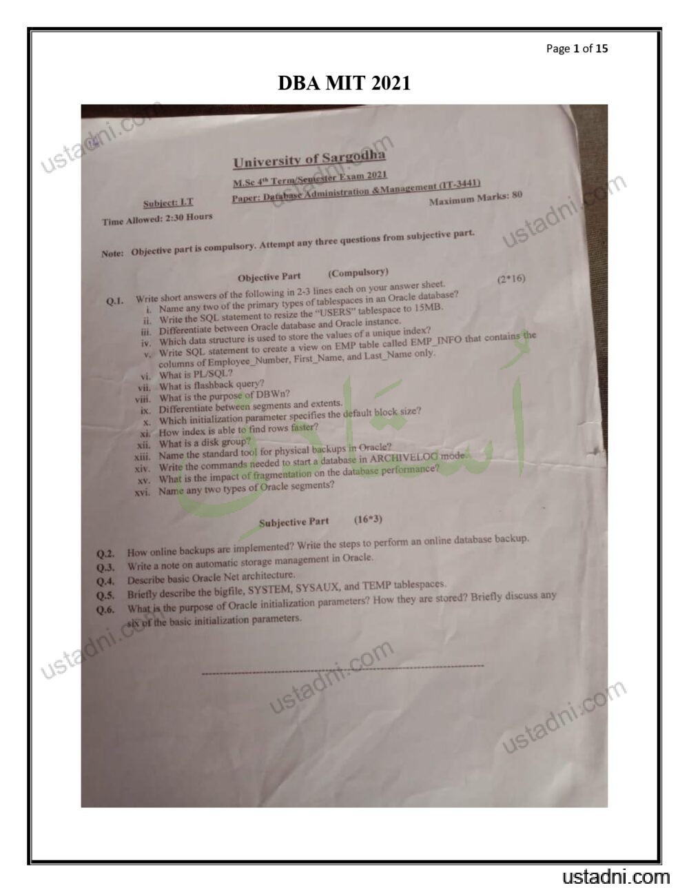 Database-Administration-and-Management-M.sc-IT-4th-term-2021.