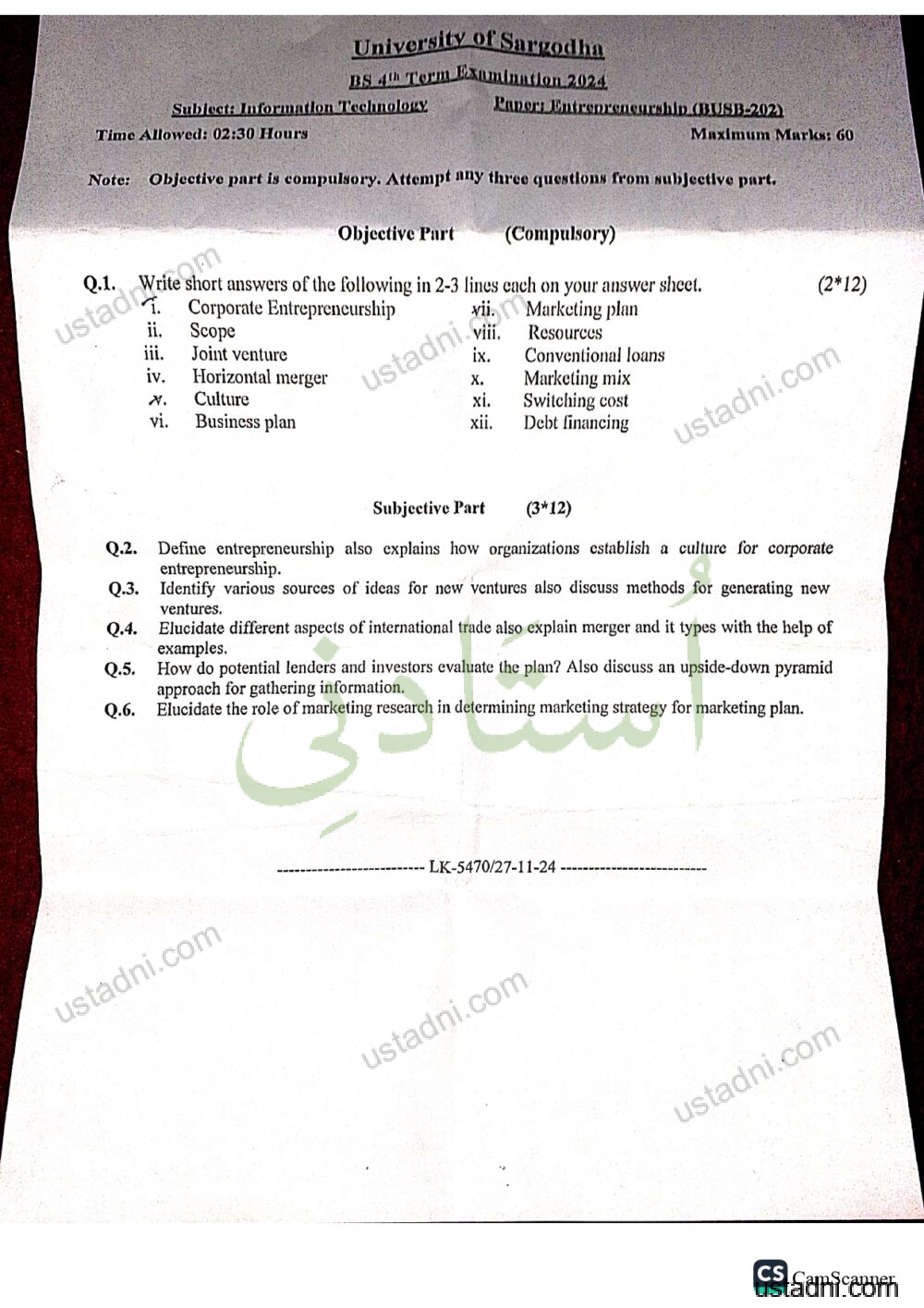 Entrepreneurship BS Entrepreneurship University Of Sargodha (UOS) 2024