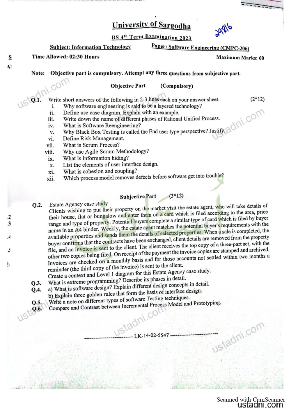 Software Engineering BS/MPhil Information Technology/MS Information Technology 4 Semester/Term University Of Sargodha (UOS) 2023
