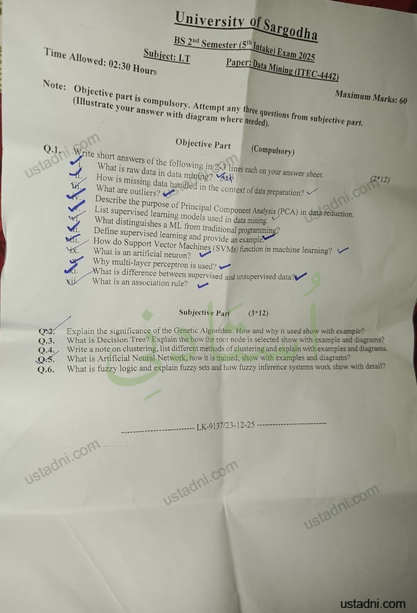 University of Sargodha BS 2u Semester (5 Intake) Exam 2025 Subject: L.T Time Allowed: 02:30 Hours