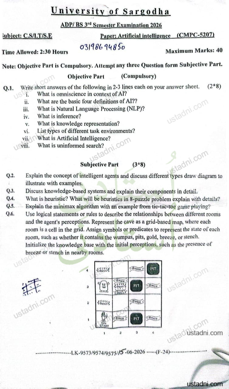 Artificial Intelligence ADP/BS 3 Semester/Term University Of Sargodha (UOS) 2026