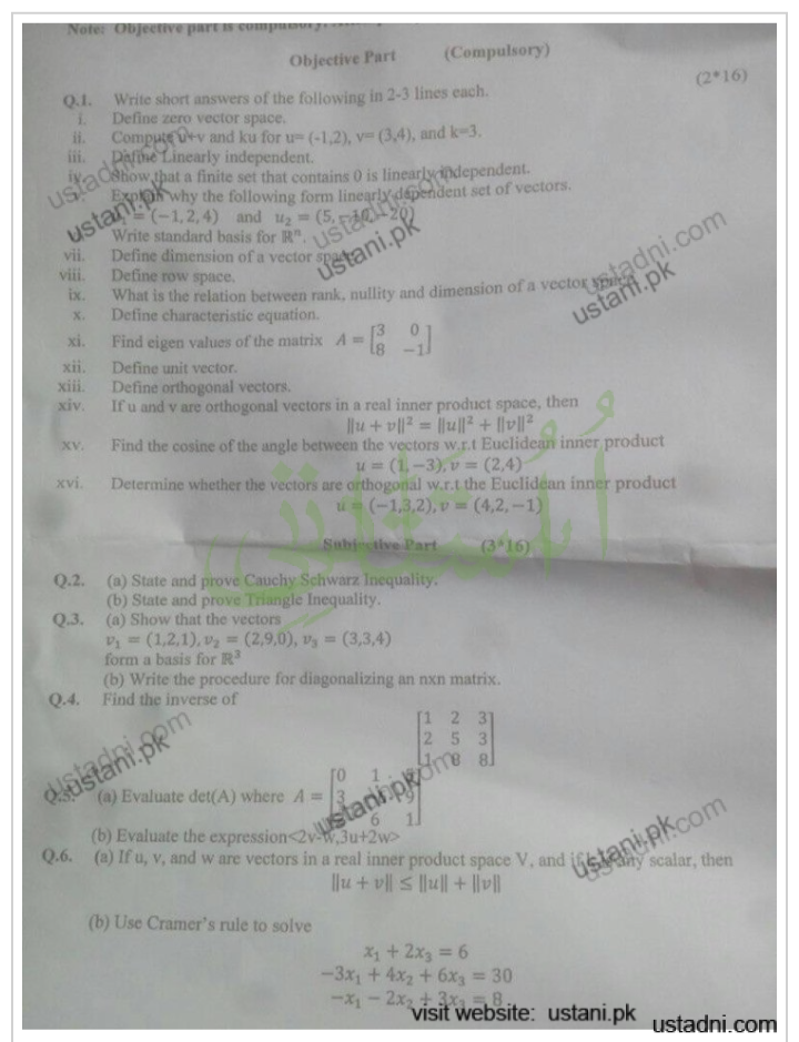 Q.. Objective Part Write short ansivers of the following in 2-3 lines each. Define zero vector space.