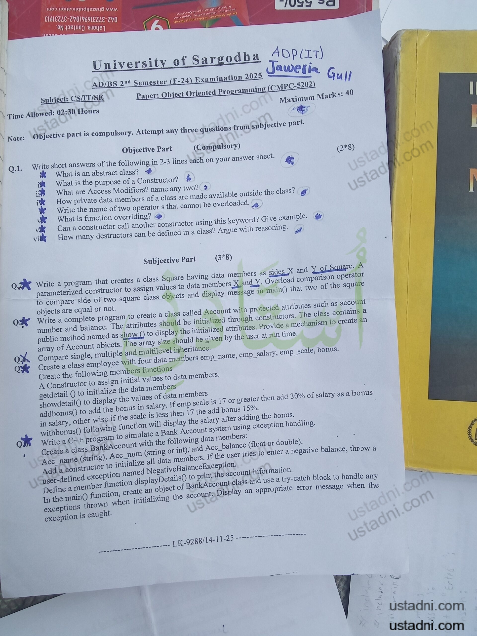 Object Oriented Programming AD/ADP/BS 2 Semester/Term University Of Sargodha (UOS) 2025