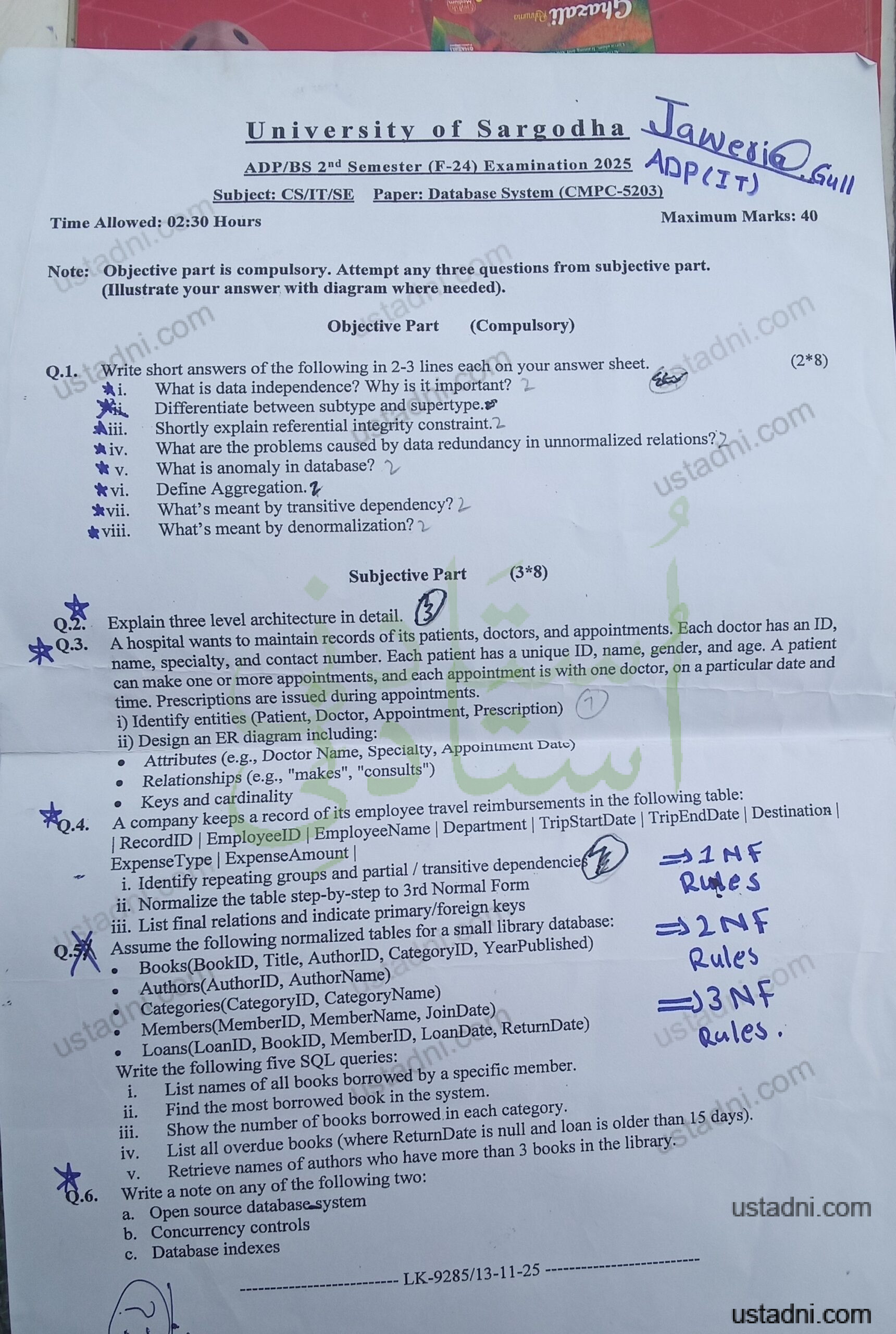 University of Sargodha ADP/BS 2"d Semester (F-24) Examination 2025 Jaweri@Gull ADP (IT)