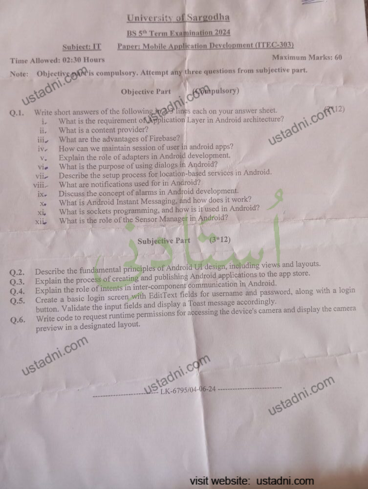 Mobile Application Development BS 5 Semester/Term University Of Sargodha (UOS) 2024
