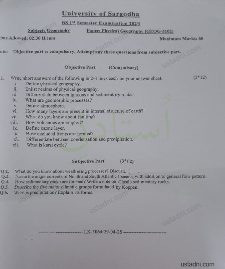 1 Semester/Term University Of Sargodha (UOS) 2025