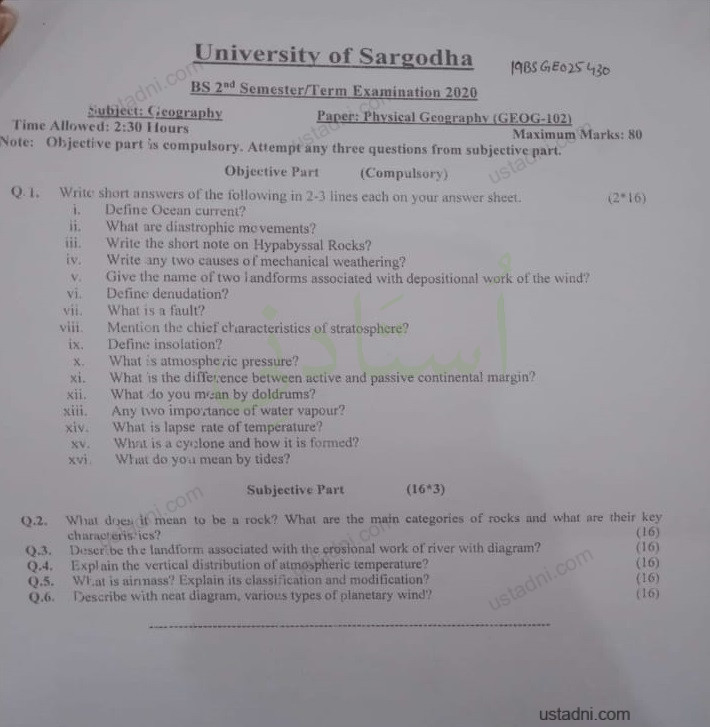 2 Semester/Term University Of Sargodha (UOS) 2020