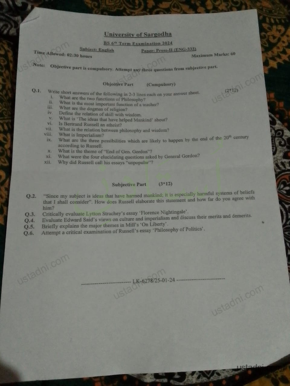 6 Semester/Term University Of Sargodha (UOS) 2024