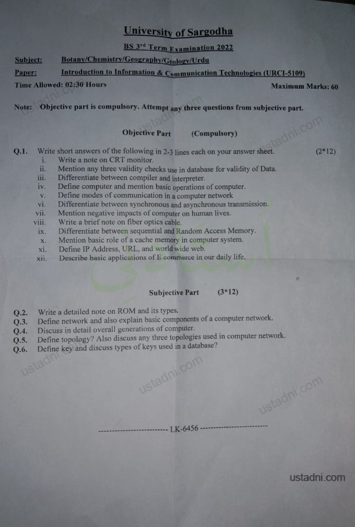 Introduction to ICT 3 Semester/Term University Of Sargodha (UOS) 2022
