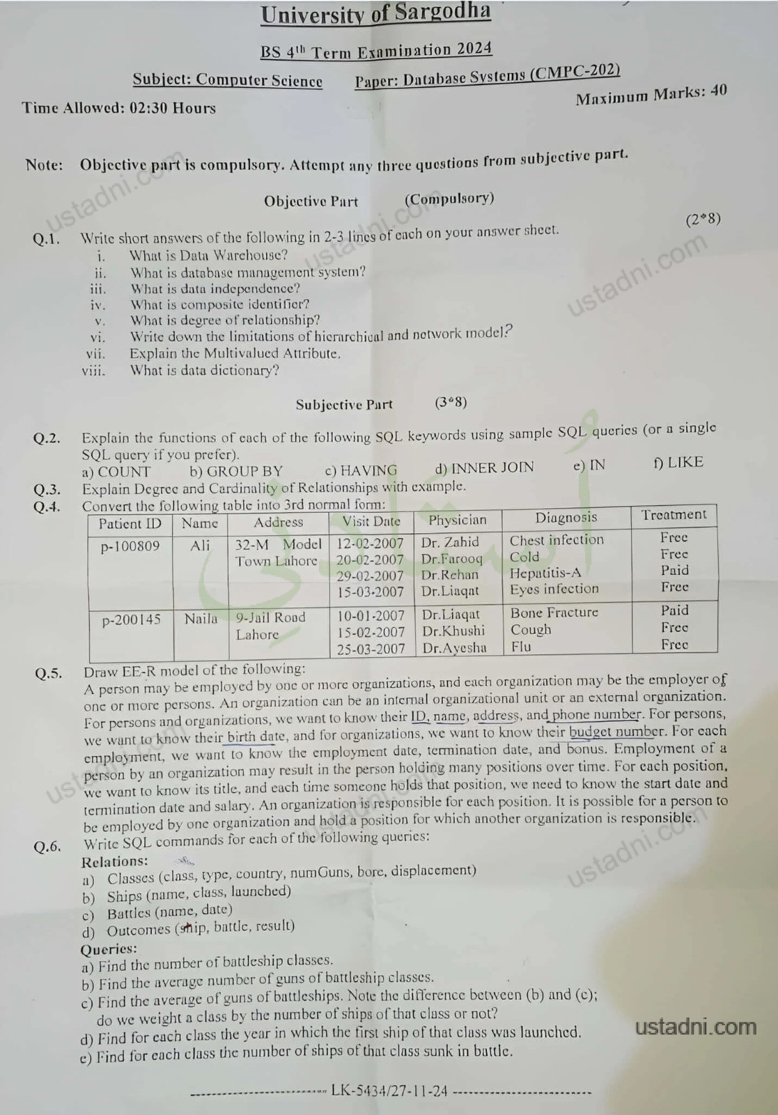 Database System BSCS/BS 4 Semester/Term UOS — University of Sargodha 2024