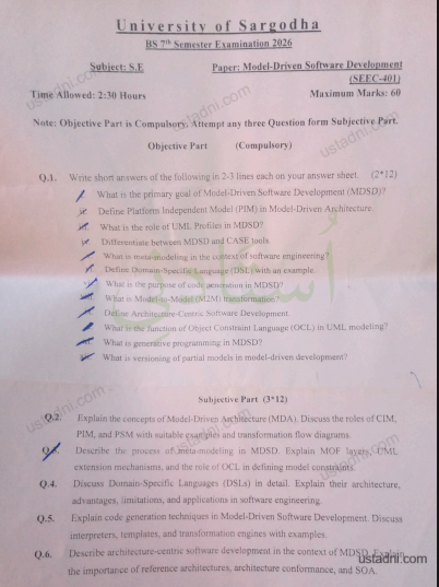 Model Driven Software Development BSSE 7 Semester/Term UOS — University of Sargodha 2026
