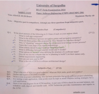 Software Engineering/Software Re-engineering/Formal Methods in Software Engineering BS 4 Semester/Term 2024