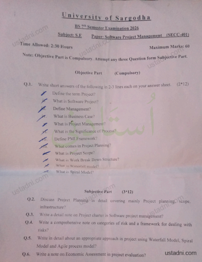 Software Project Management BSSE/BSSE/CS/IT 7 Semester/Term UOS — University of Sargodha 2026